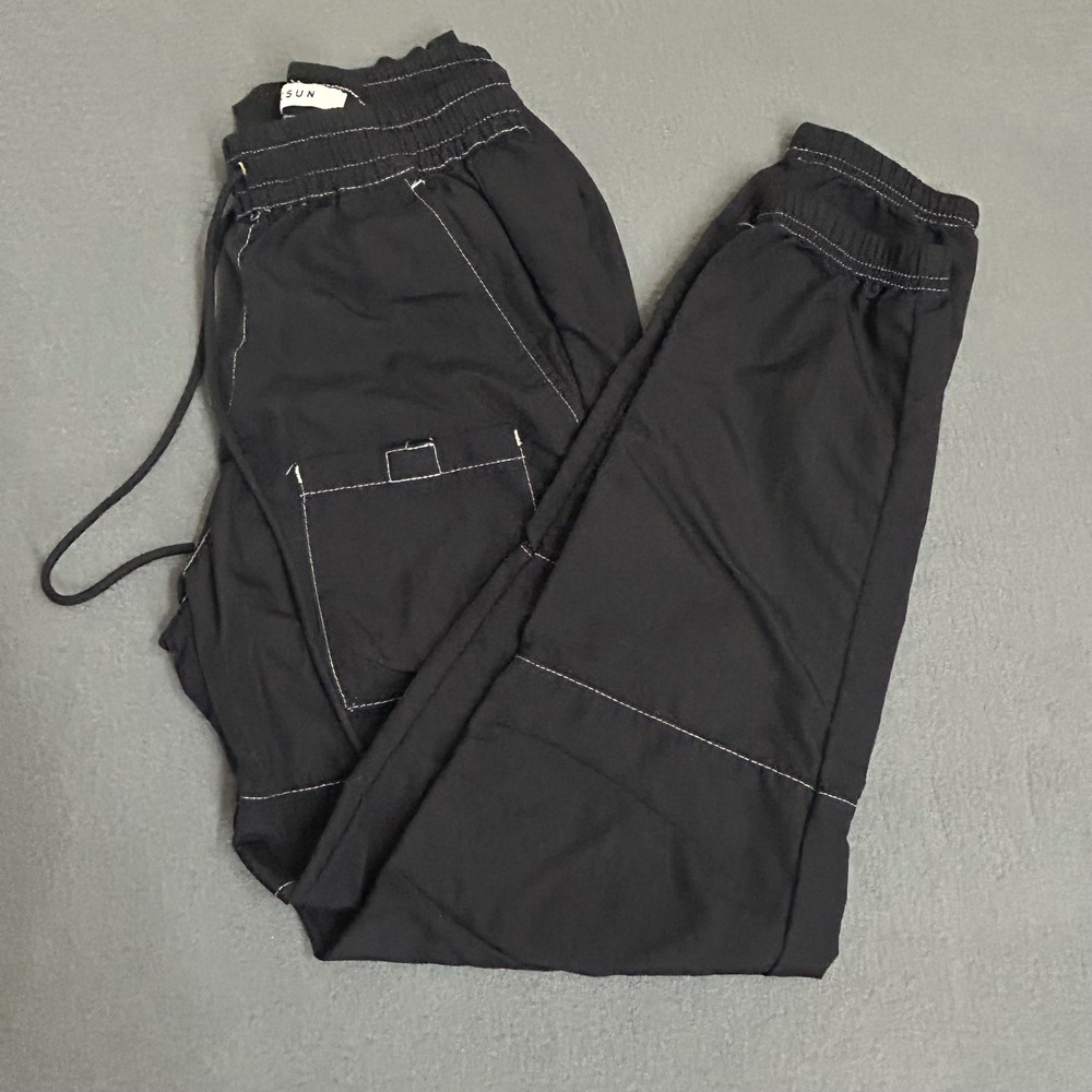 PacSun Relaxed Jogger Mens XS Black Contrast Stitch Utility Cargo Pants